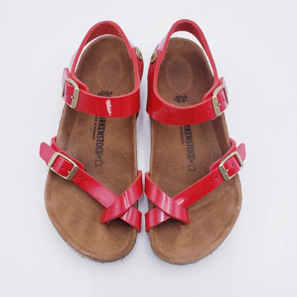 Birkenstock Kid's‎ Taormina Sandals Patent Red Birko-Flor Buckle Euro 34 US 3.5